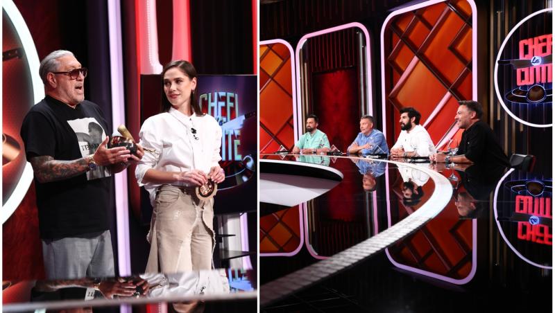 colaj foto cu irina fodor alaturi de serghei mizil si poza cu cei patru jurati chefi la cutite sezonul 16