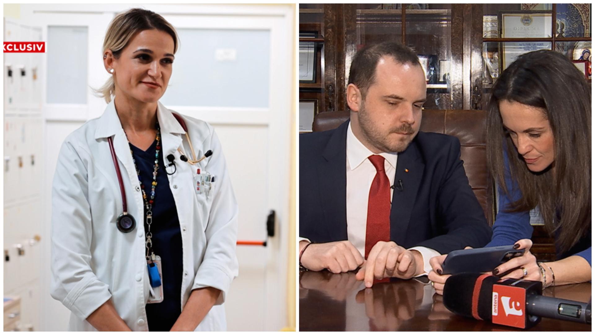 Colaj cu un cadru medical, ministru Sănătății și reporter Antena 1