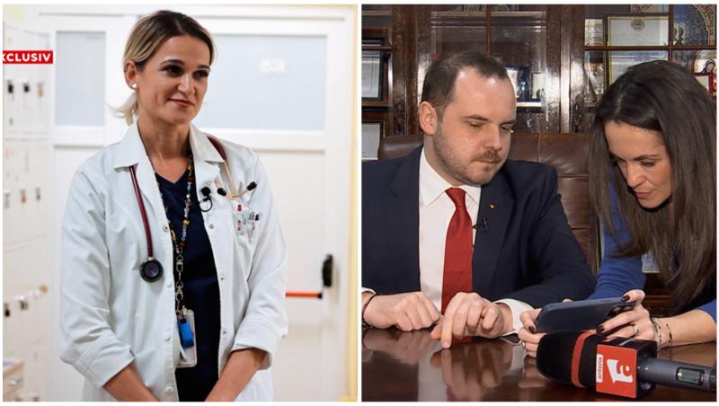 Colaj cu un cadru medical, ministru Sănătății și reporter Antena 1