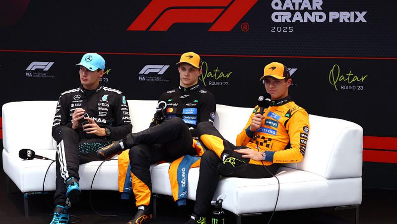 george russell, oscar piastri și lando norris după cursa de sprint din qatar 2025