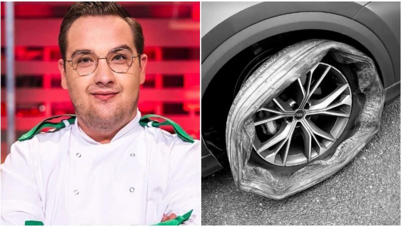 Răzvan Babană și o poză cu roata explodată a mașinii lui