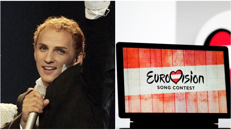 Mihai Trăistariu și logo Eurovision 2026 afișat pe o tabletă