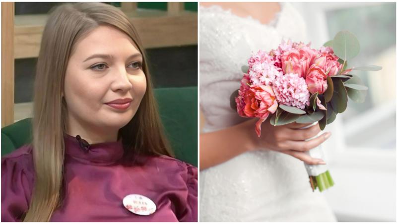 Iulia Aelenei si un buchet de mireasa, colaj
