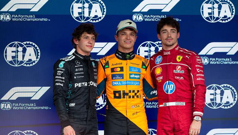 andrea kimi antonelli, lando norris și charles leclerc după calificările din brazilia 2025