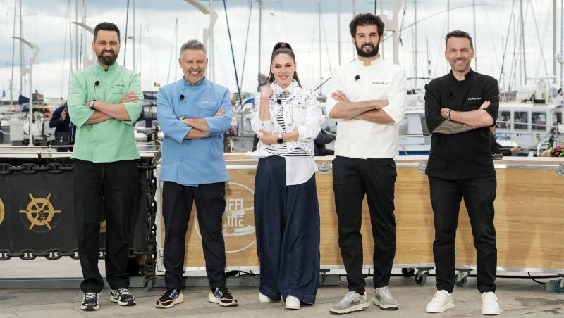 Chef Richard Abou Zaki, Chef Alexandru Sautner, Chef Ștefan Popescu, Chef Orlando Zaharia și Irina Fodor &icirc;n Portul Mangalia