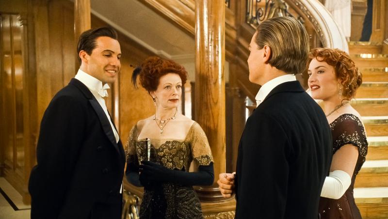 Captură din Titanic, Leonardo DiCaprio, Frances Fisher și Kate Winslet