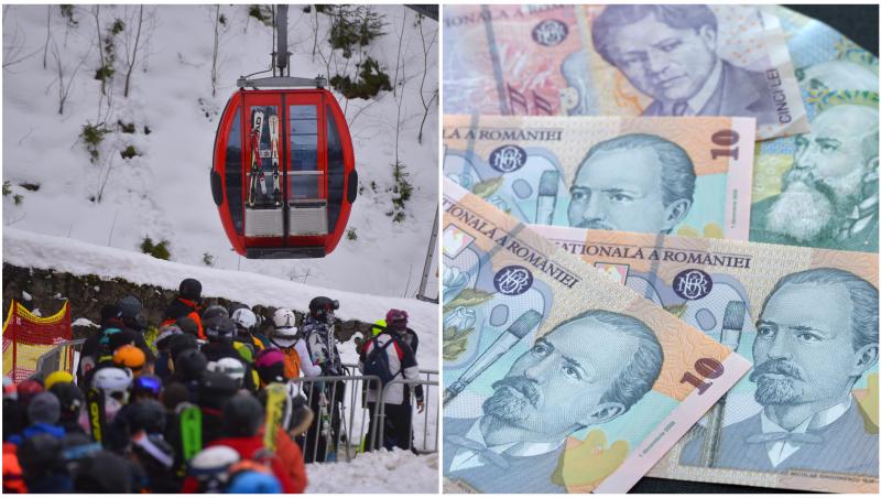 O telecabină și mulți turiști care așteaptă să urce