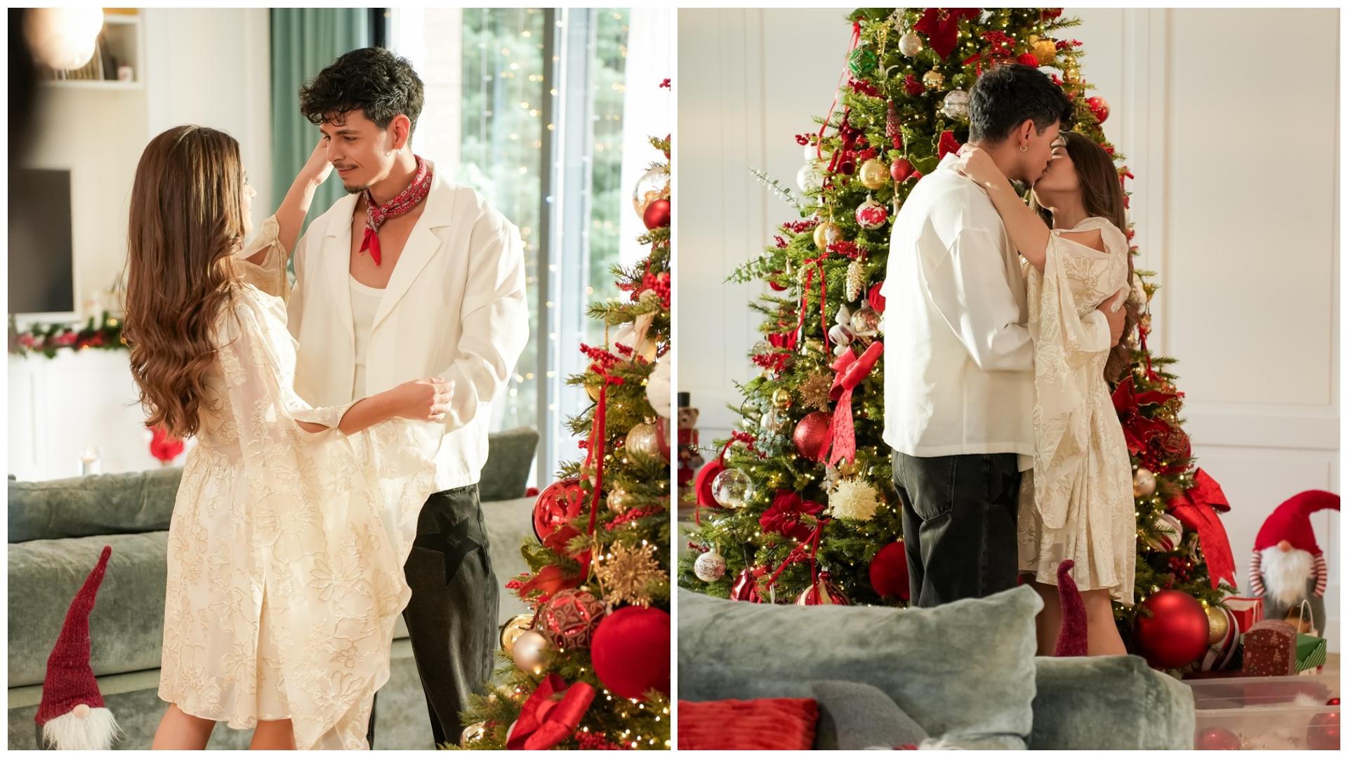Colaj cu Emilian și Ana Bodea în două ipostaze diferite lângă bradul de Crăciun
