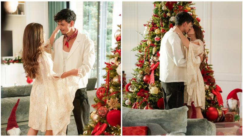 Colaj cu Emilian și Ana Bodea &icirc;n două ipostaze diferite l&acirc;ngă bradul de Crăciun