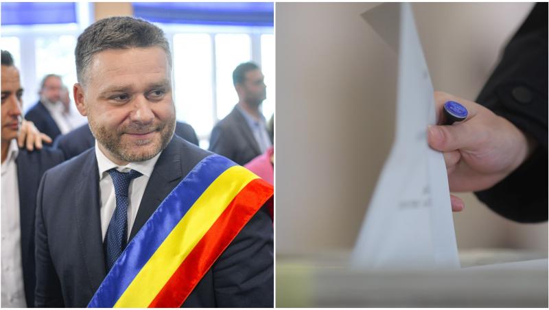 Ciprian Ciucu și m&acirc;na unui cetățean care introduce buletinul de vot &icirc;n urnă
