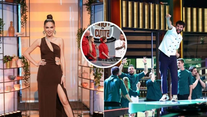 colaj irina fodor, chef richad abou zaki cu echipa verde, chef ștefan popescu cu echipa roșie