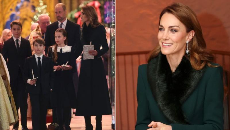 colaj ate middleton și kate middleton, prințul william, prințul george, prințesa charlotte și prințul louis după slujba de colinde