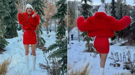 Crăciunița sexy! Cine este vedeta care a ieșit &icirc;n fustă mini la zăpadă