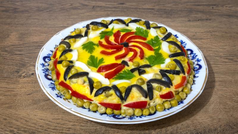 Salată boeuf decorată pentru Crăciun