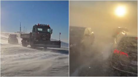 Imagini uluitoare surprinse pe Transalpina &icirc;n timpul codului roșu de viscol. Mașinile au rămas blocate