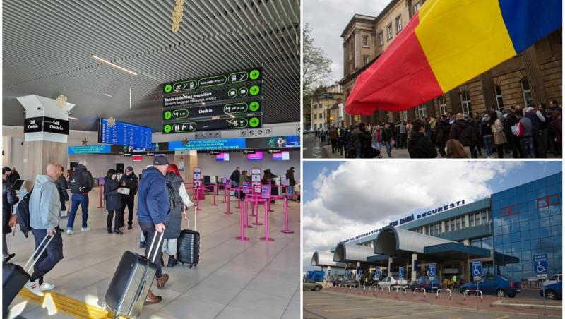colaj foto cu aeroport si imagini cu romani la bristol cu steagul romaniei