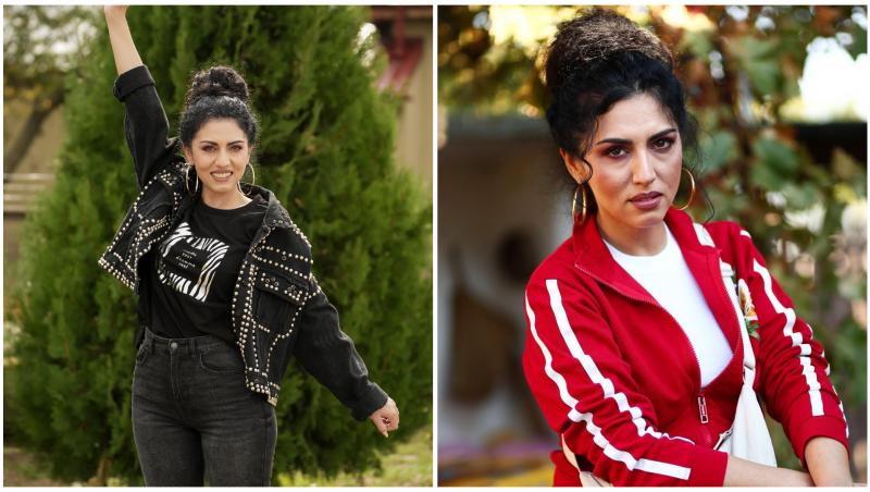 Colaj cu Doinița Oancea &icirc;n două ipostaze diferite pe platoul de filmare