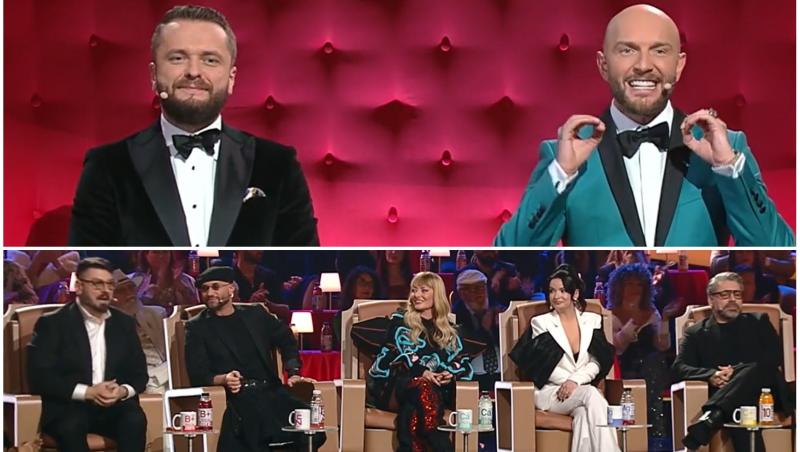 colaj foto cu nelu cortea, catalin bordea si poza cu juratii micutzu, delia, anca dinicu, mihai bendeac si maurice munteanu in finala the ticket