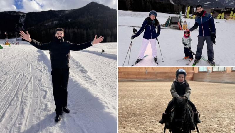 colaj chef richard abou zaki pe pârtie, chef richard cu soția și fiica, carlotta pe ponei