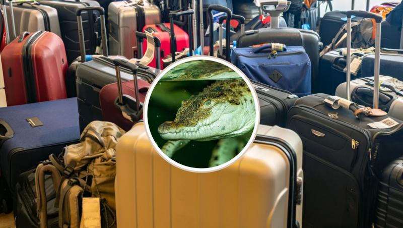 Bagaje în aeroport și un crocodil