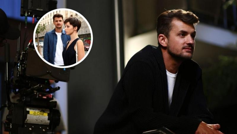 cameră de filmat focusată pe vlad udrescu, vlad udrescu și karina jianu în ana, mi-ai fost scrisă în adn