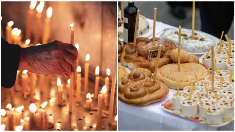 Colaj cu lumânări aprinse și pomană