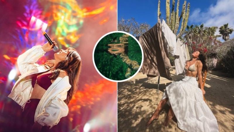 colaj raluka pe scenă, raluka la soare și raluka înotând