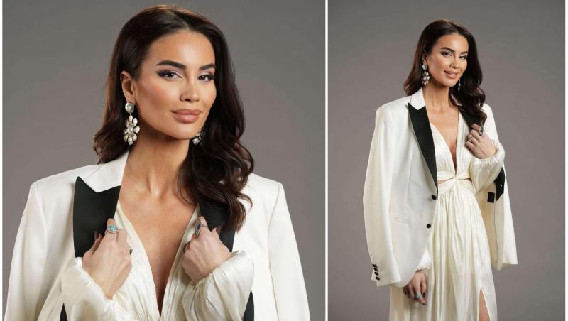 colaj foto cu geanina ilies in tinuta alba