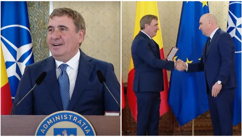 Gheorghe Hagi și Ilie Bolojan în cadrul ceremoniei de decorare cu Ordinul Naţional „Steaua României"