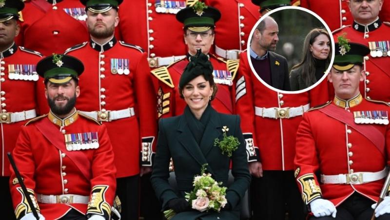 colaj prințesa de wales alături de garda irlandeză și kate middleton și prințul william cu barbă