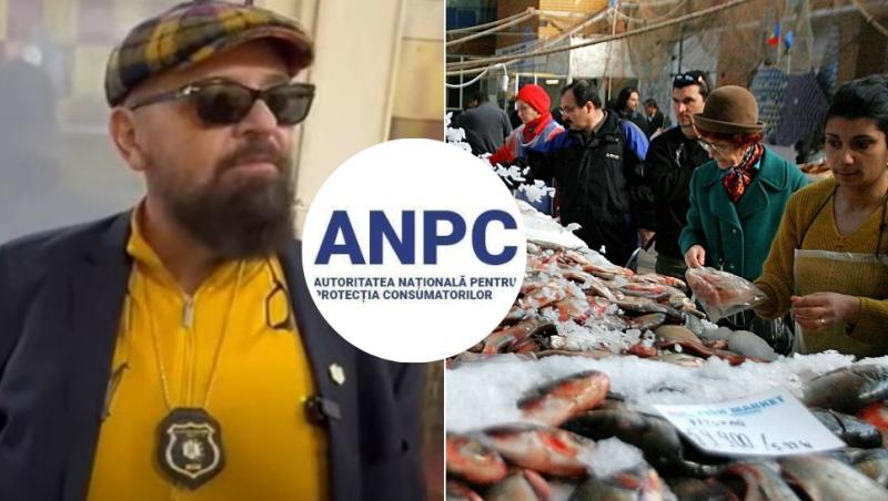 colaj piedone, anpc, oameni cumpărând pește de la o tarabă din hala obor
