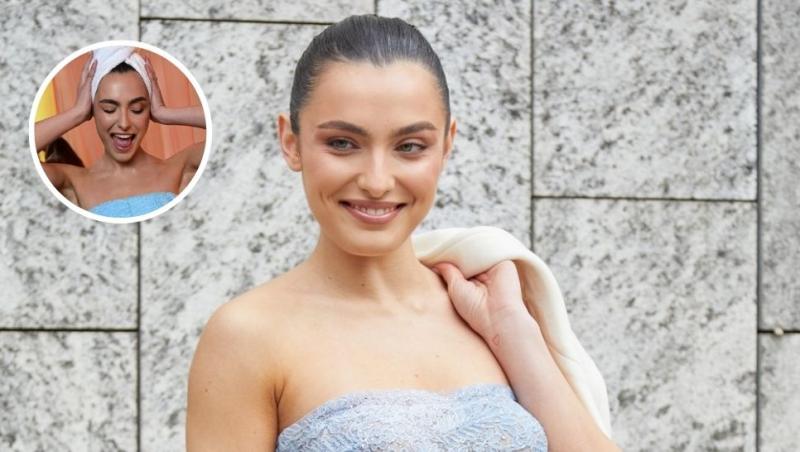 colaj alexia eram în rochie și alexia eram în rochie-prosop cu prosop pe cap