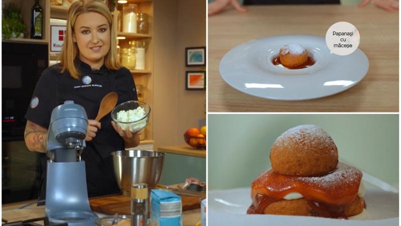 colaj foto cu roxana blenche si reteta de papanasi cu dulceata de macese la hello chef