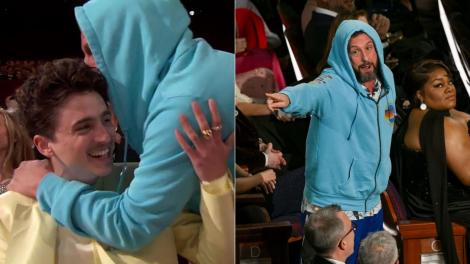 Premiile Oscar 2025. Adam Sandler a apărut îmbrăcat într-un hanorac. Ce i-a transmis lui Timothee Chalamet