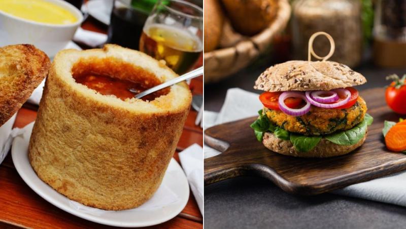 colaj ciorbă de fasole în pâine, burger vegan