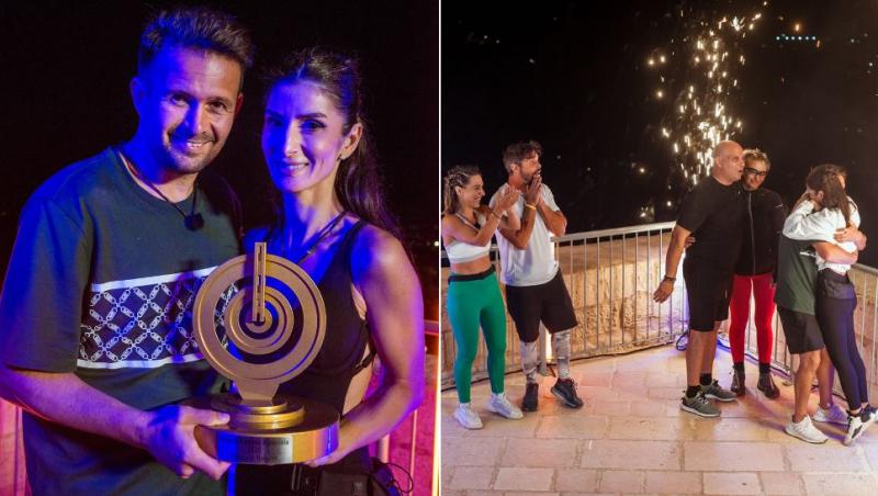 colaj magicianul robert tudor și elene ținând trofeul power couple românia sezonul 2, doc și anca, giulia și vlad huidu și elena și robert tudor