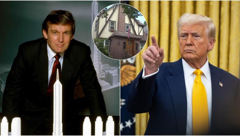 colaj foto donald trump tanar si casa in care a copilarit