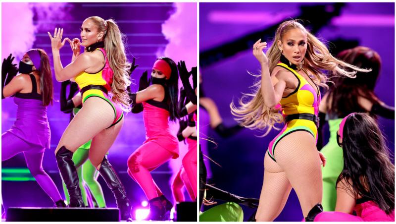 Colaj cu Jennifer Lopez în două ipostaze diferite pe scenă