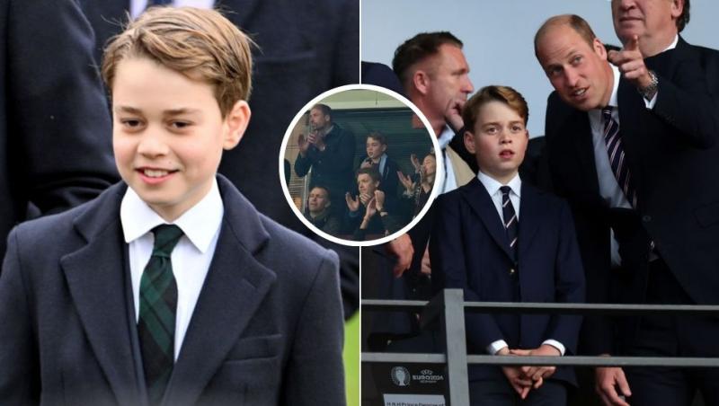 colaj prințul george, prințul george și prințul william la un meci de fotbal, prințul george, prințul william și Ducele de Westminster la un meci de fotbal