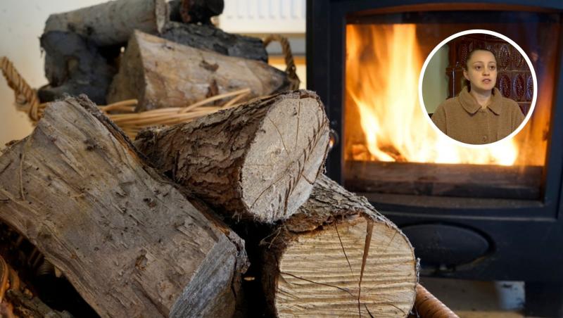 Lemne, o sobă aprinsă și o tânără