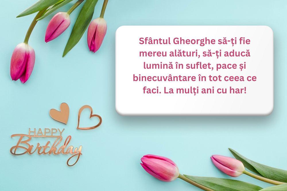 imagine cu lalele si mesaj de la multi ani sfantul gheoghe