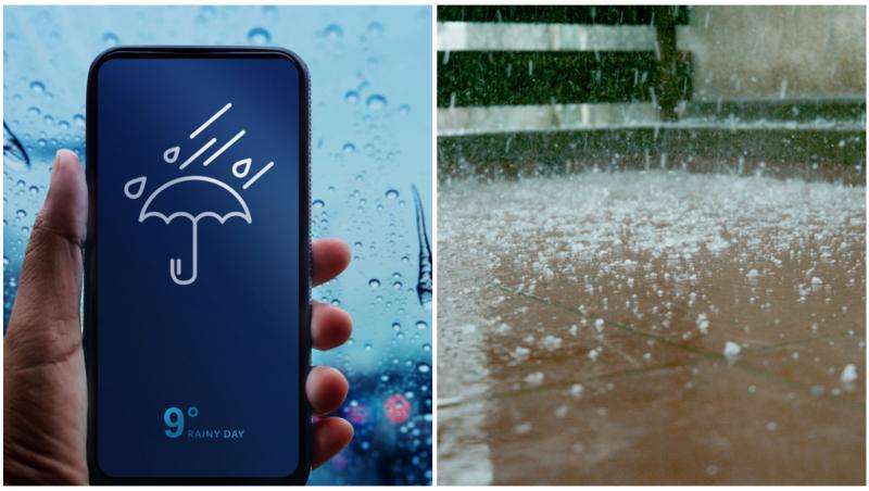 Colaj cu un telefon și grindină pe gresie