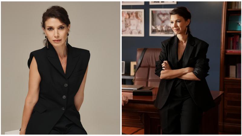 Colaj cu Alina Chivulescu în două ipostaze diferite pe platoul de filmare