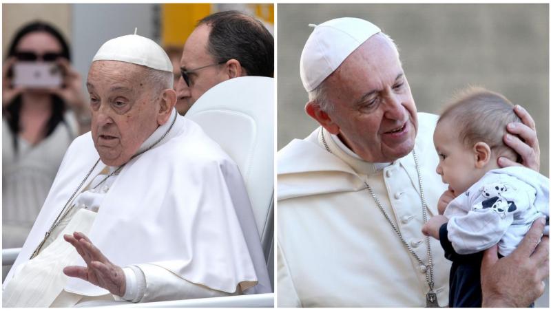 Colaj cu Papa Francisc in doua ipostaze diferite