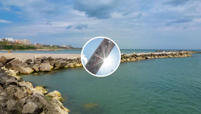 Marea neagră turcoaz senină sub un cer luminos, parțial înnorat