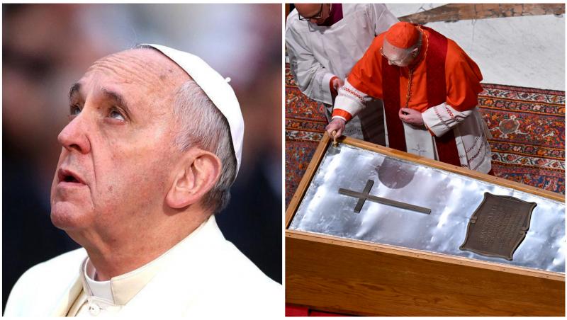 Colaj cu Papa Francisc și sicriu său sigilat