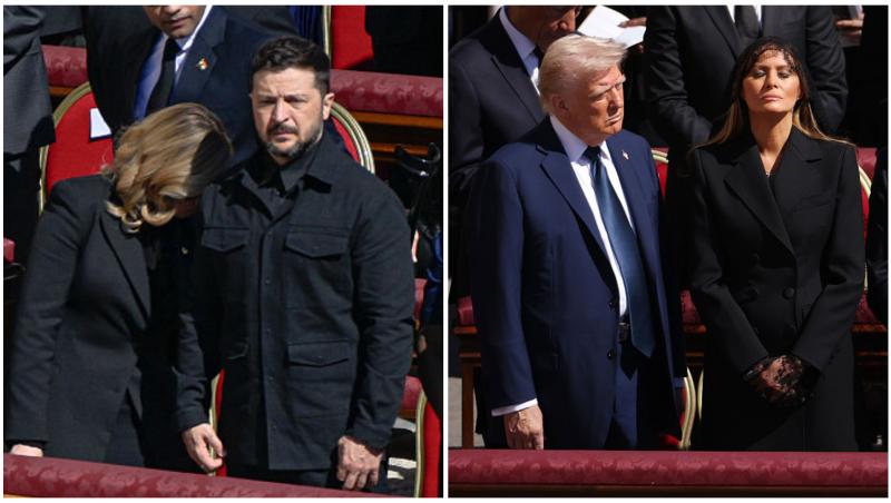 Colaj cu Volodimir Zelenki și Donald Trump la înmormântarea Papei Francisc, alături de soțiile lor