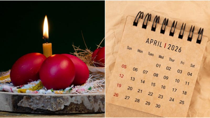 colaj foto oua rosii, lumanare si calendar 2026