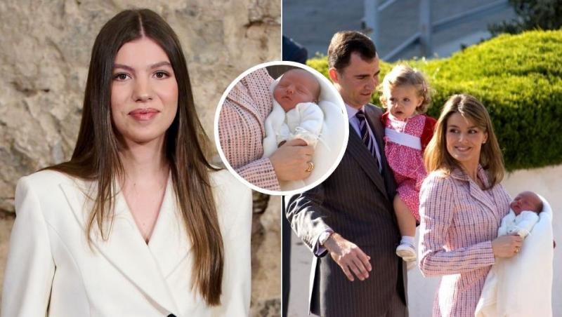 colaj infanta sofia, regele felipe, prințesa leonor, regina letizia și infanta sofia bebeluș