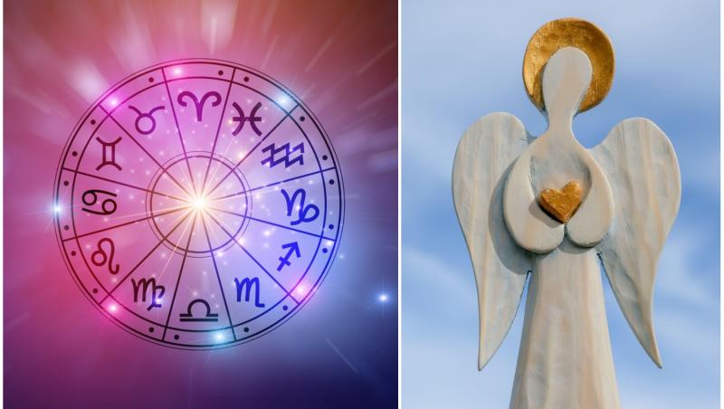 colaj foto cu cercul zodiilor si un inger